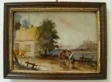 Antikes Hinterglasbild, um 1790. Antique fixes sous verre, made about 1790. Antikes Hinterglasbild, um 1790. Antique fixes sous verre, made about 1790.