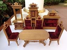 Antique miniature furniture made of oak wood, made about 1890.