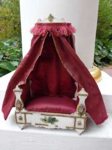 French antique doll chateau Boulle furniture, splendid canopy dollbed, made of wood, dated about 1880.