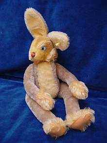 Adorable and Cheeky Vintage German Steiff Lulac beige Bunny N 122651 Knopf im Ohr Schlenkerhase Floppy rabbit Made in Germany Ear button Tag