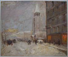Jozef POPCZYK (1890-1971). PARIS, Schnee bedecktes Saint-Germain-des-Prés. PARIS, Saint-Germain-des-Prés covered by snow.