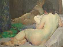 Altes Gemälde, französischer Impressionist "Die Lesende", virtuose Aktmalerei.